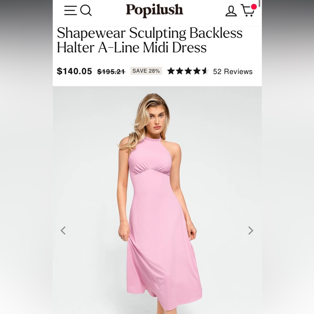 Popilush Pink Shapewear Sculpting Backless Halter A-Line Midi Dress